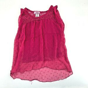 Miss Majesty Girls Blouse Lace Overlay Polka Dot Pink Sleeveless Sz S 7/8 